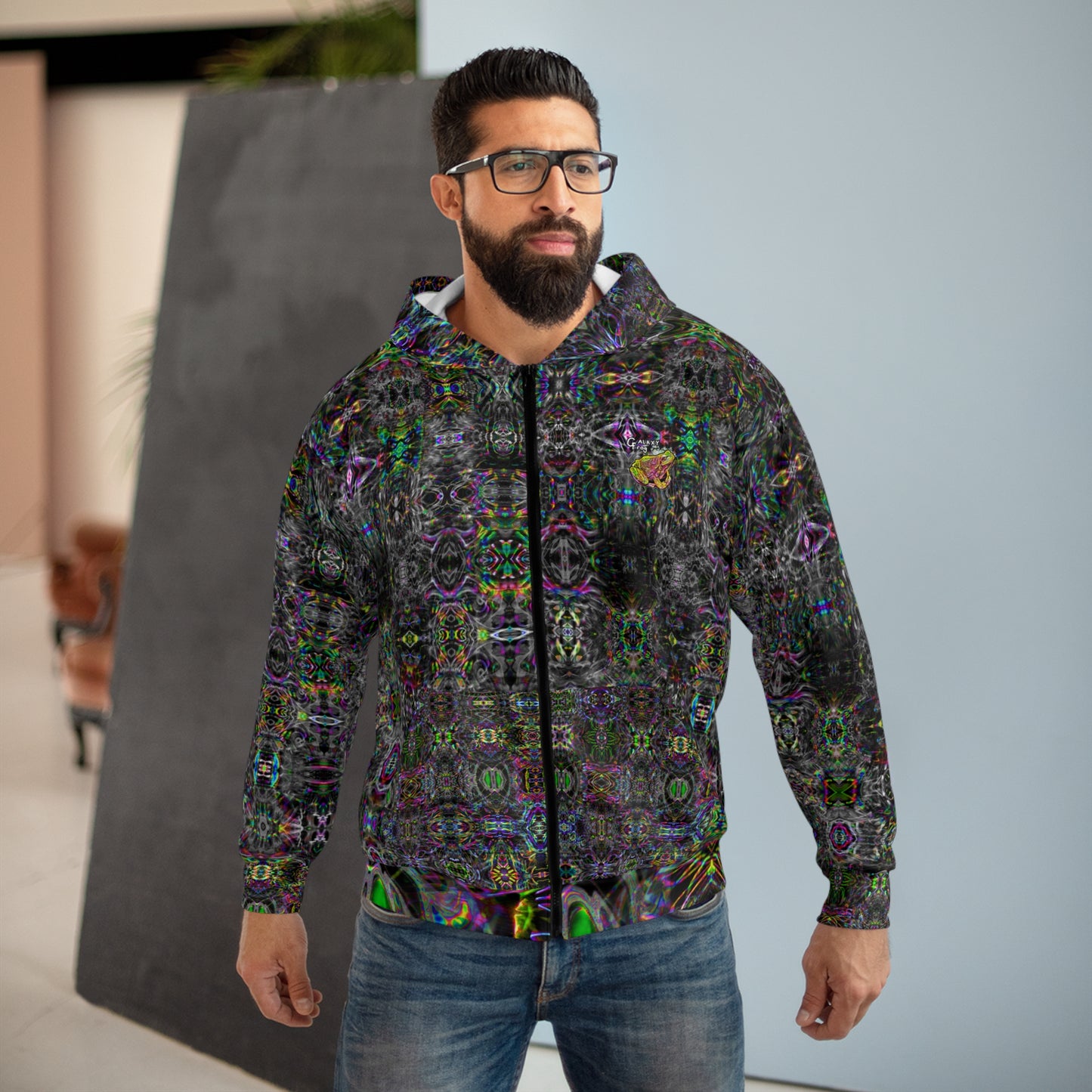 Galaxy Frog Zip Hoodie - Fractal Cymagic Healing and Wellness Hoodie