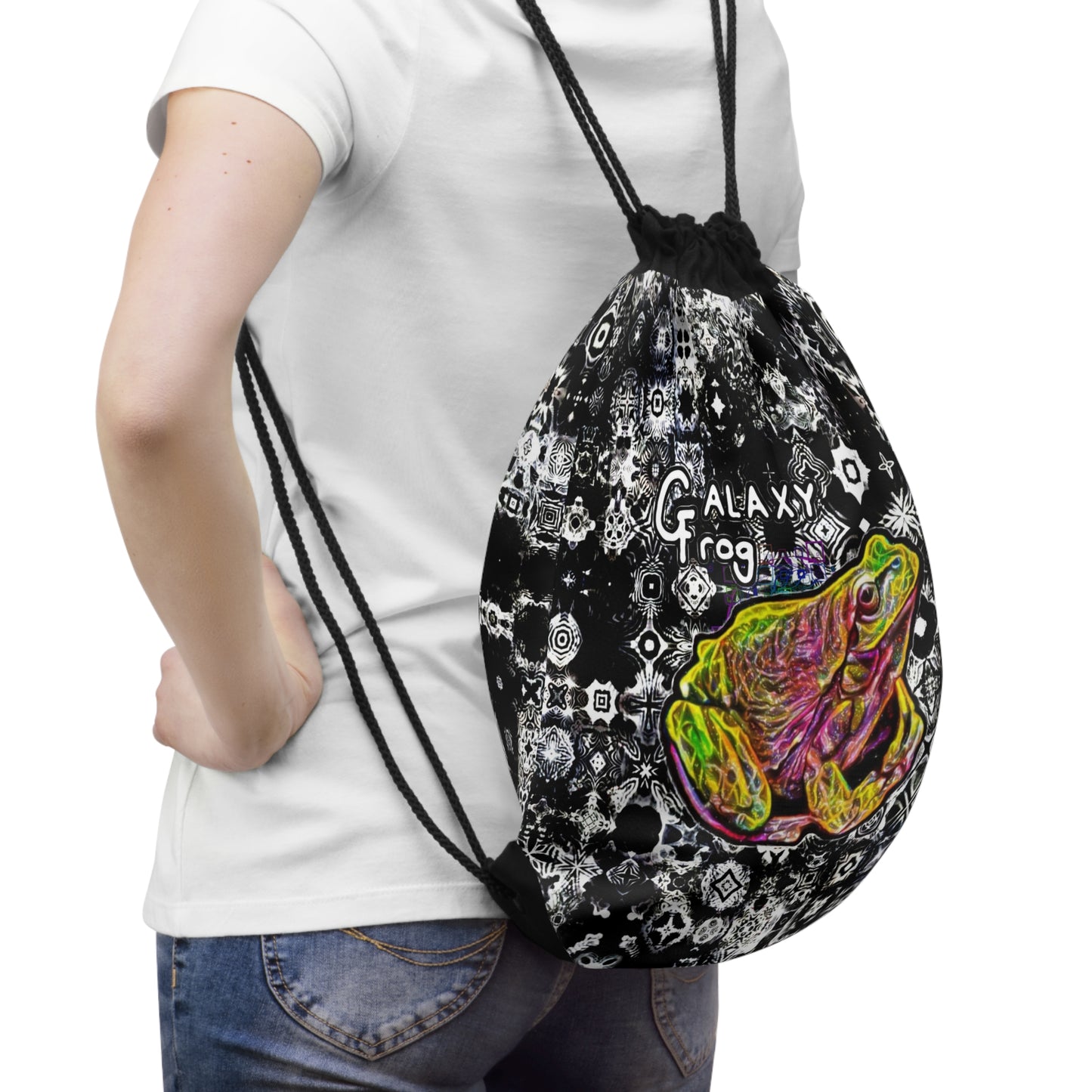 Galaxy Frog Cymatic Kaleidoscape Drawstring Bag