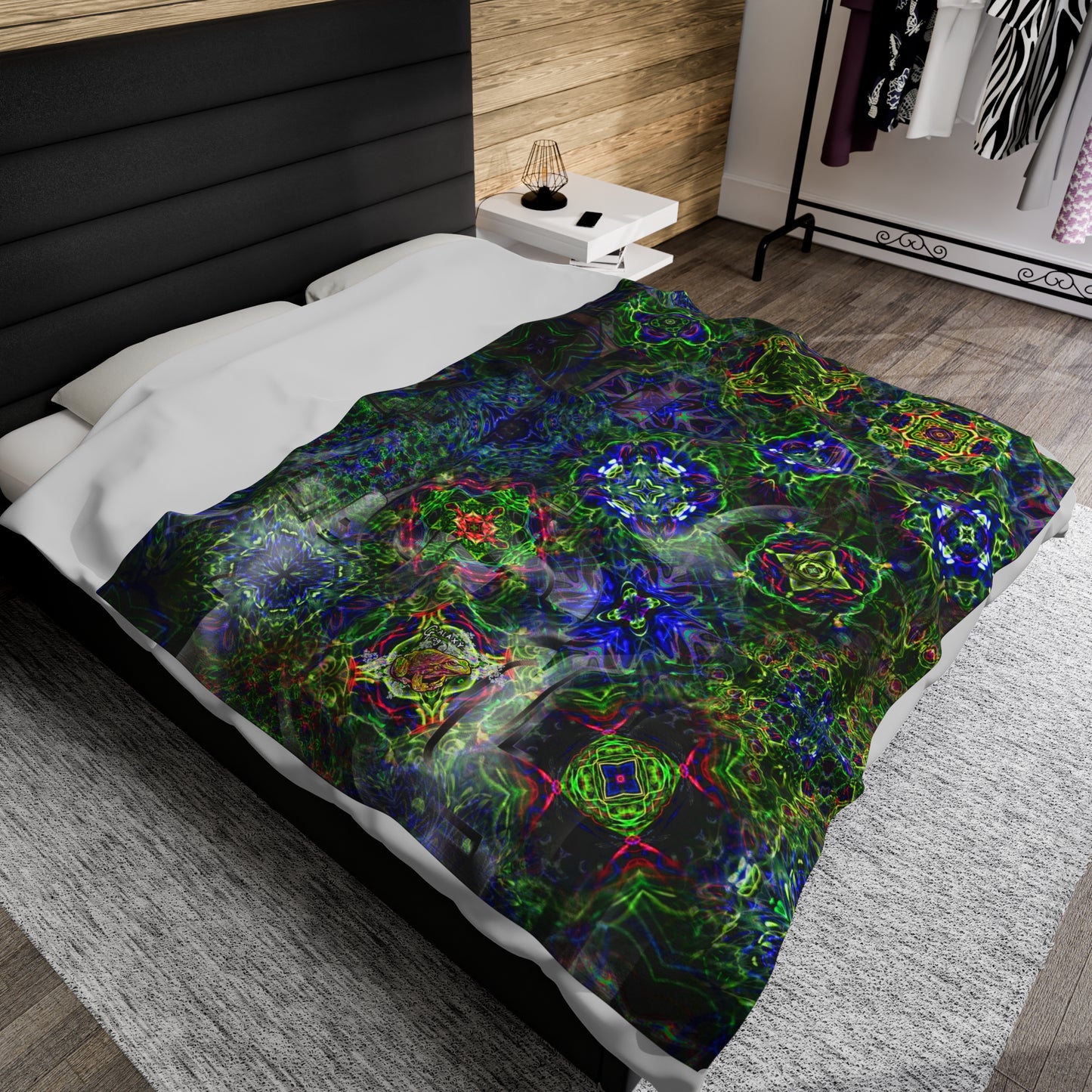 Galaxy Frog Happy and Healthy Cymagic Fractal Kaleidoscape Healing Blanket