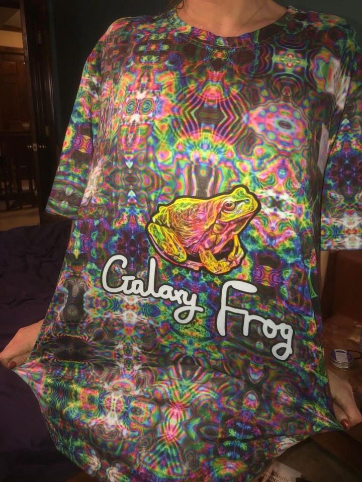 Close-up of a Galaxy Frog shirt design