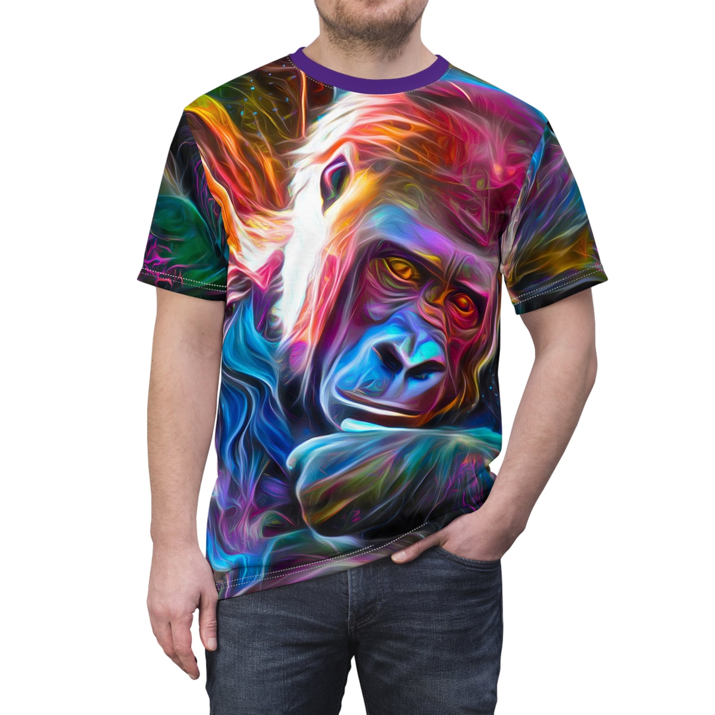 Neon Sunset Gorilla Unisex AOP Cut & Sew Tee