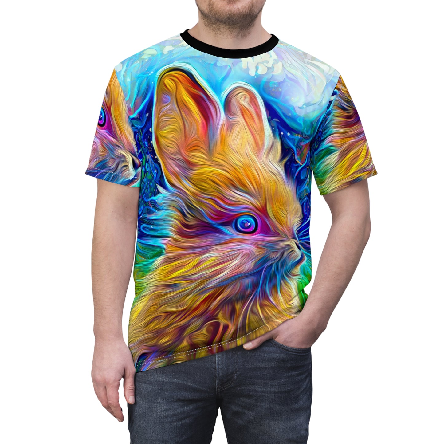 Rainbow Rabbit Unisex AOP Cut & Sew Tee