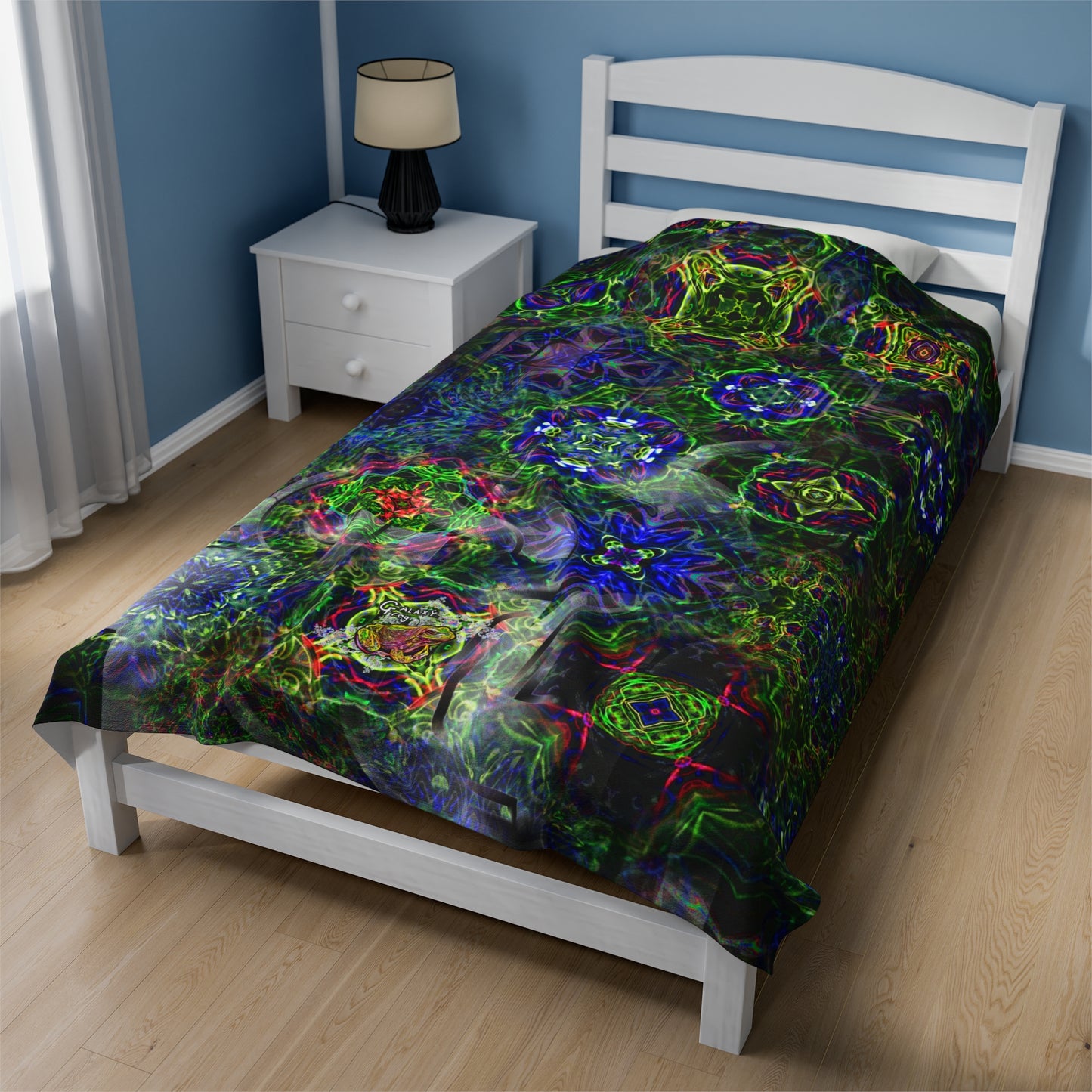 Galaxy Frog Happy and Healthy Cymagic Fractal Kaleidoscape Healing Blanket