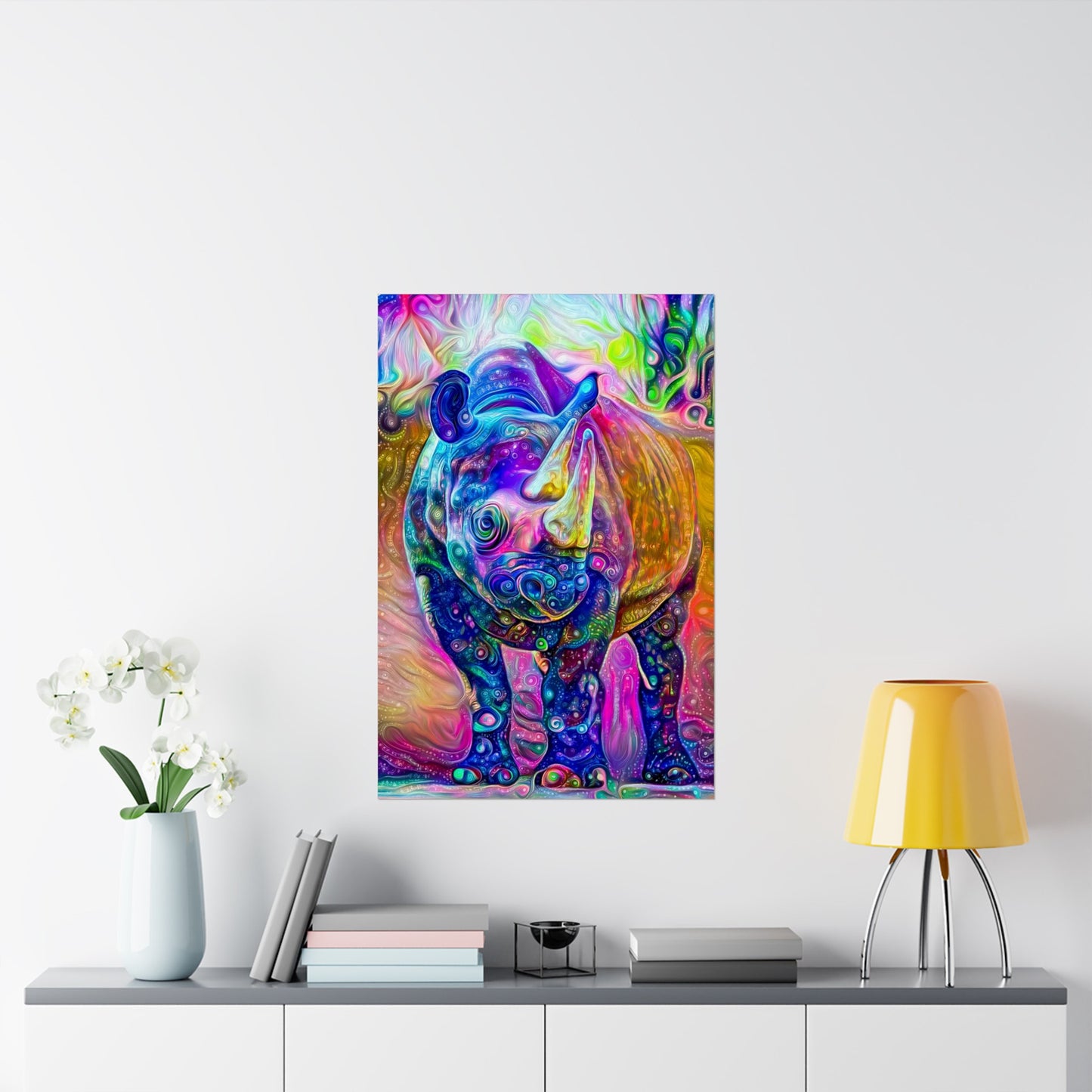 Rad Rainbow Rhino Premium Matte vertical posters