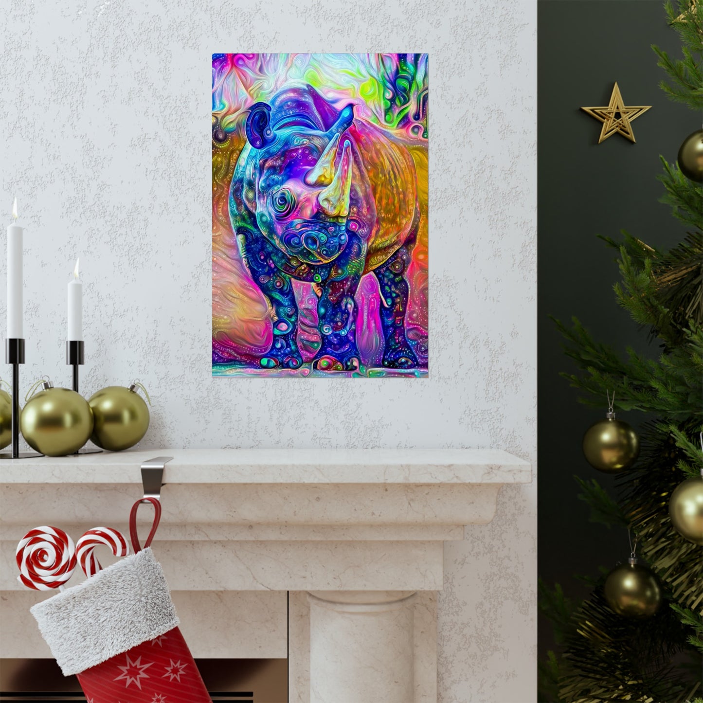 Rad Rainbow Rhino Premium Matte vertical posters