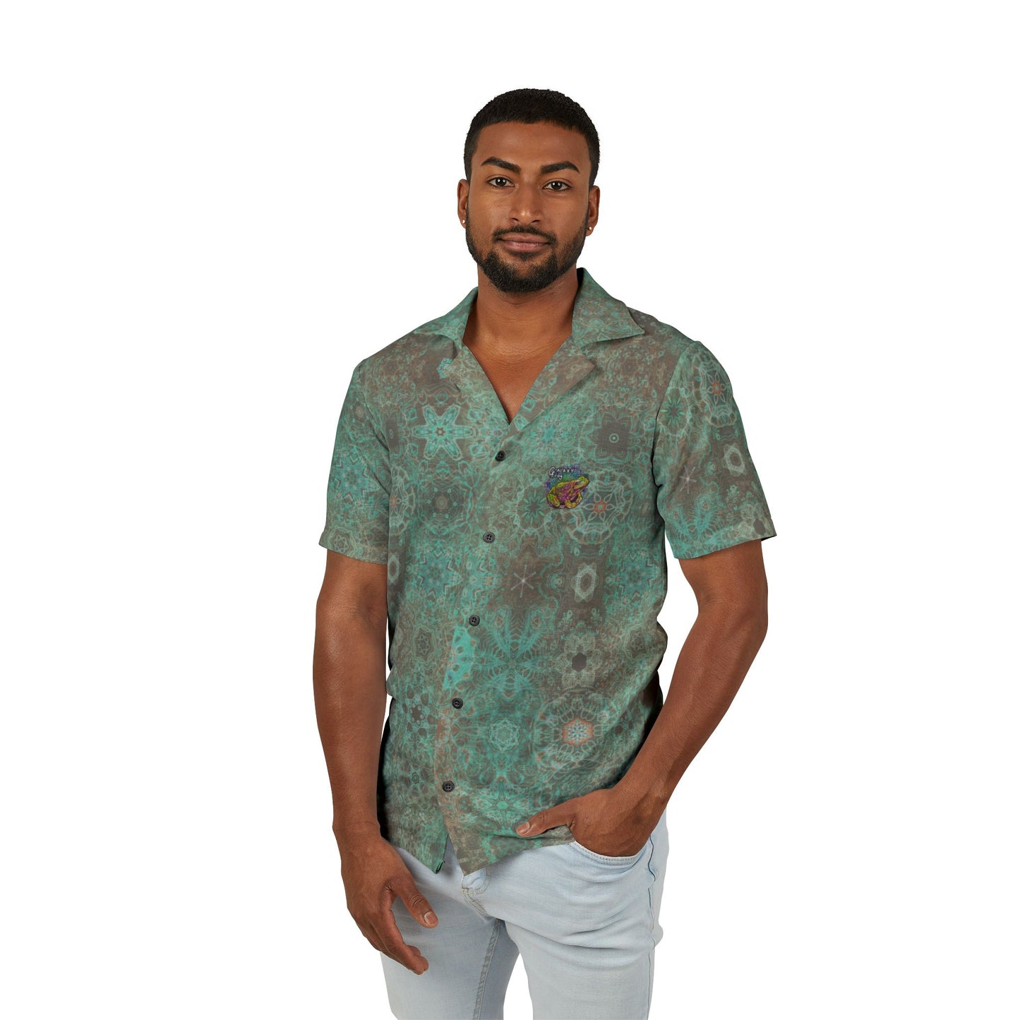 Galaxy Frog Cymatics Kaleidoscape Button Down Shirt (AOP)