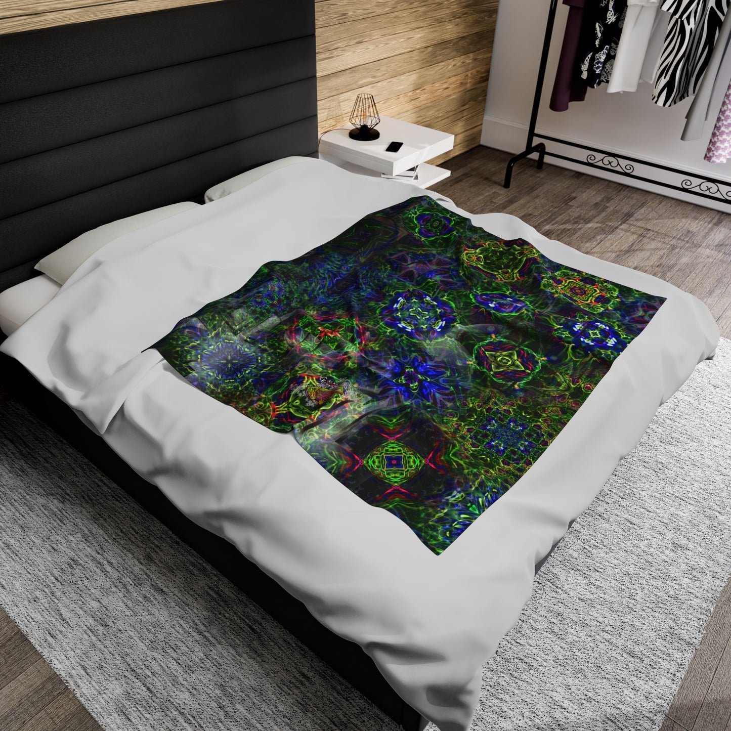 Galaxy Frog Happy and Healthy Cymagic Fractal Kaleidoscape Healing Blanket