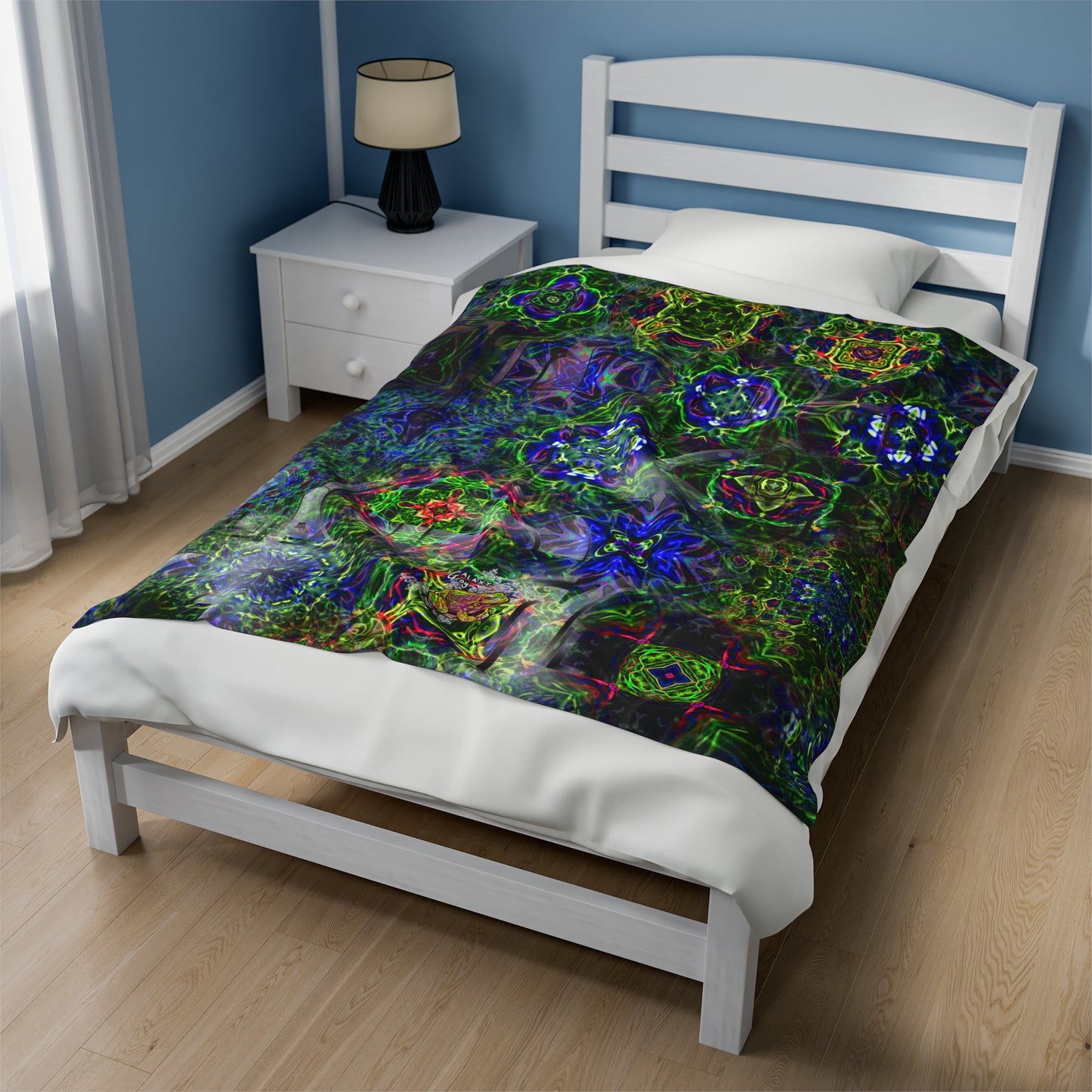 Galaxy Frog Happy and Healthy Cymagic Fractal Kaleidoscape Healing Blanket