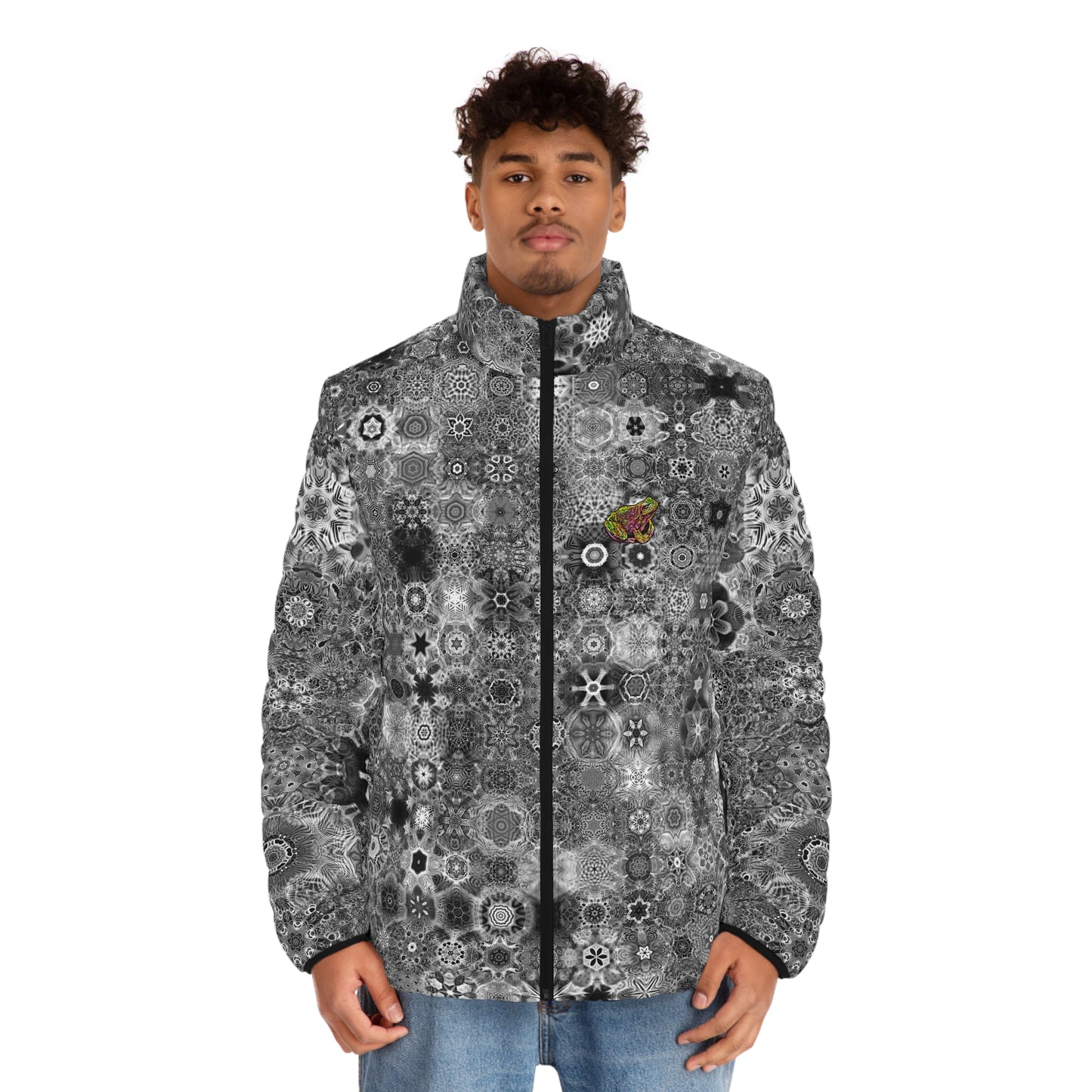 Galaxy Frog Cymatics Men's Puffer Jacket (AOP)