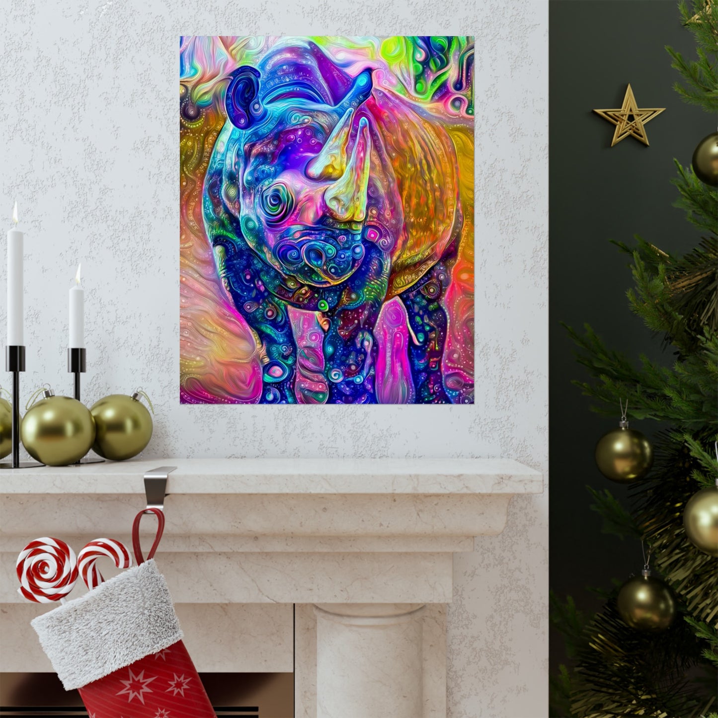 Rad Rainbow Rhino Premium Matte vertical posters