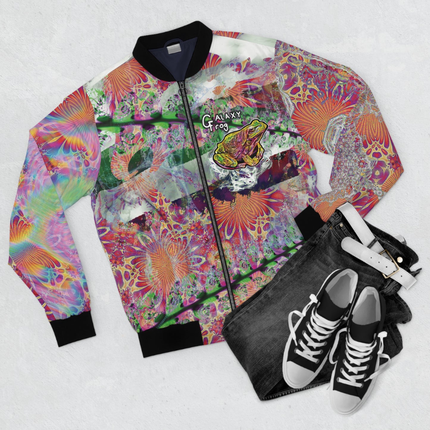 Galaxy Frog Fractal Cymatics Men's Bomber Jacket (AOP)