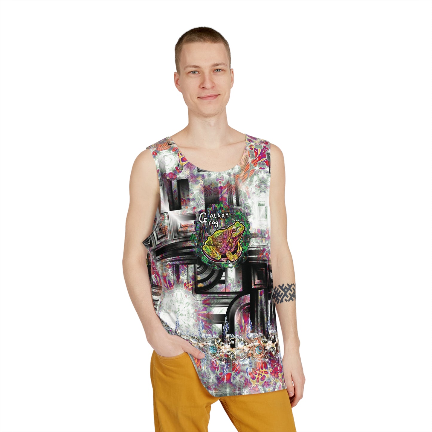 Galaxy Frog Fractal Cymatics mens tank top