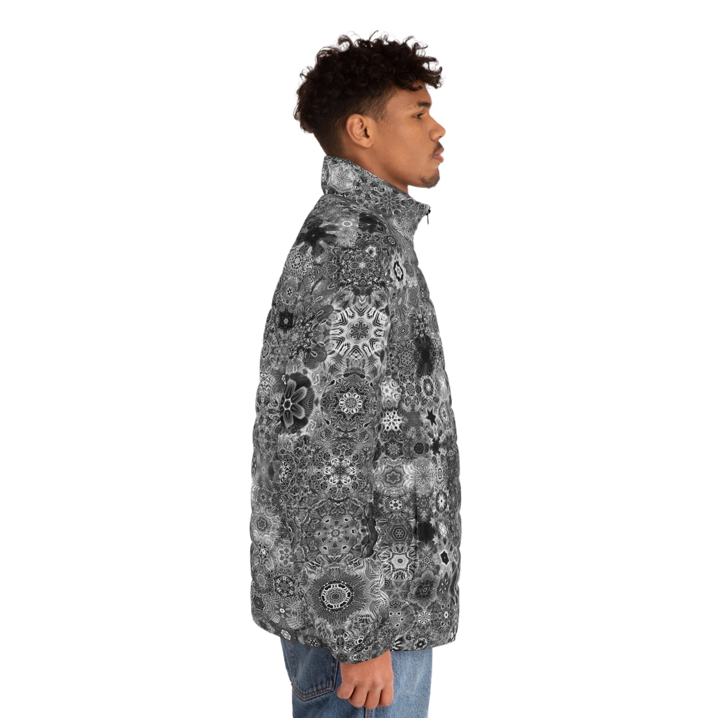 Galaxy Frog Cymatics Men's Puffer Jacket (AOP)