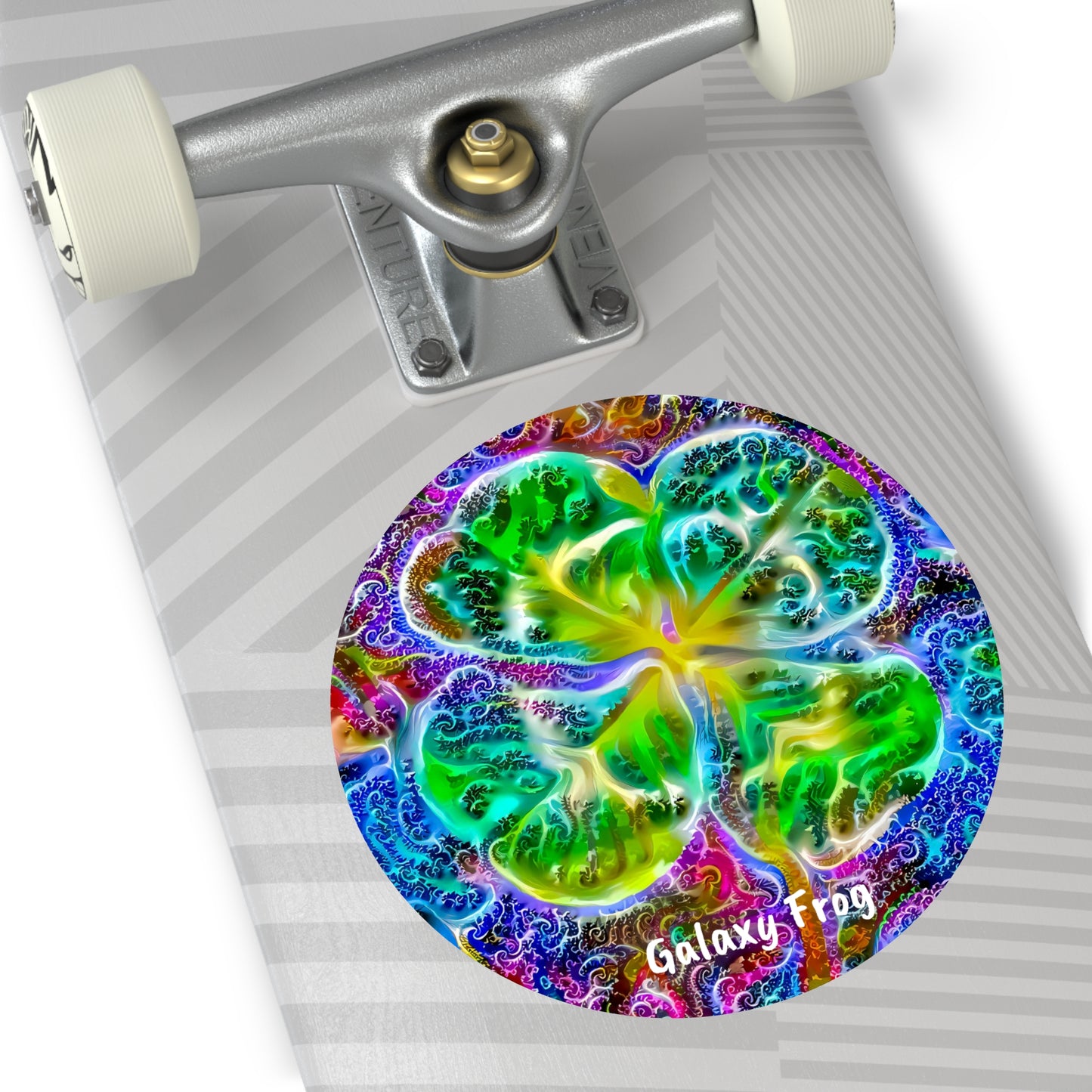 Galaxy Frog Clover Round Vinyl Stickers