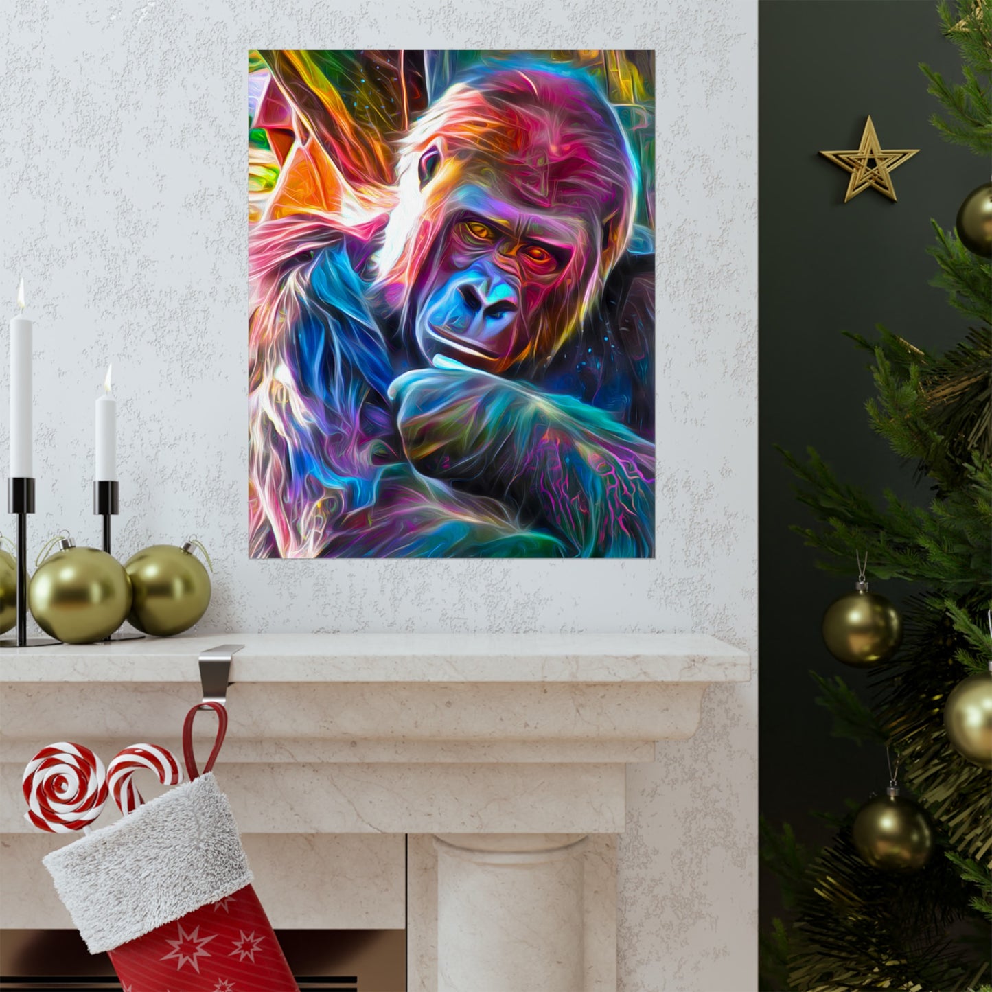 Neon Sunset Gorilla Premium Matte vertical posters