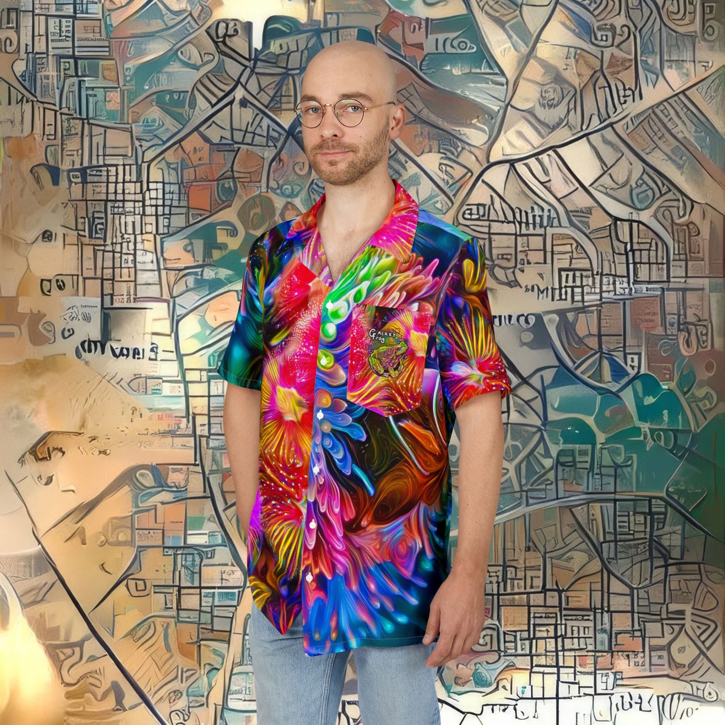 Galaxy Frog Cosmic Hawaiian Button-Down Shirt (AOP)