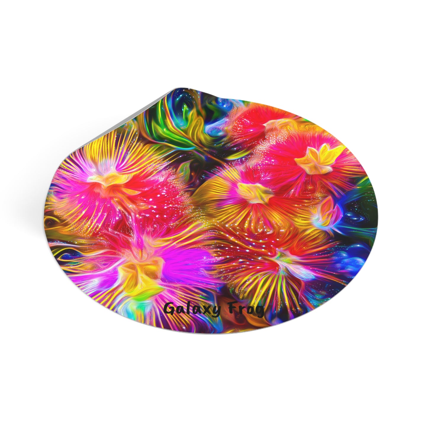 Galaxy Frog Flowers Round Vinyl Stickers