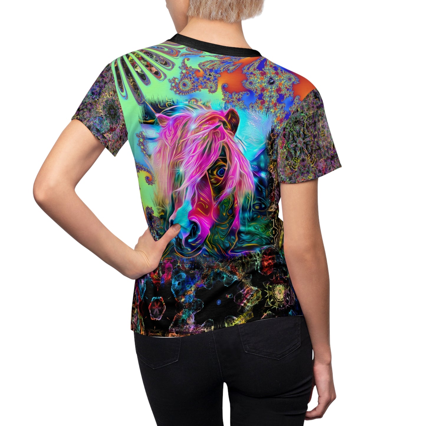 Galaxy Frog Women's psychedelic horse art and fractal Cymatics AOP Cut & Sew Tee