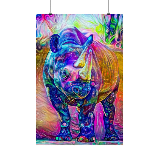 Rad Rainbow Rhino Premium Matte vertical posters